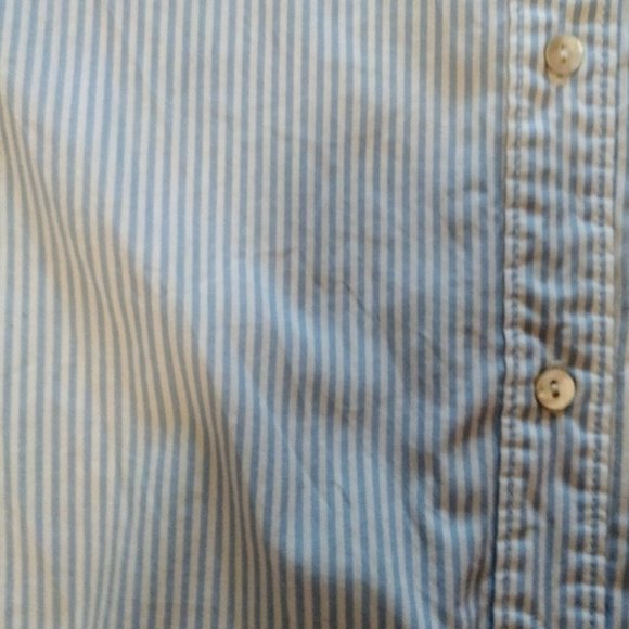 H & M Pinstripe Blue and White Menswear Inspured Long Tuxedo Blouse - Picture 7 of 7